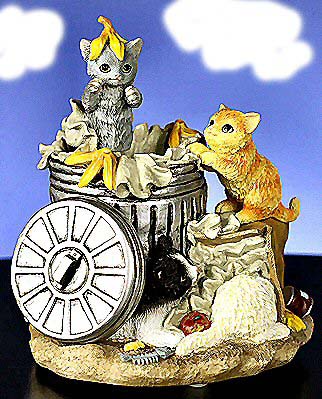 Animated Garbage Can Cats Figurine
